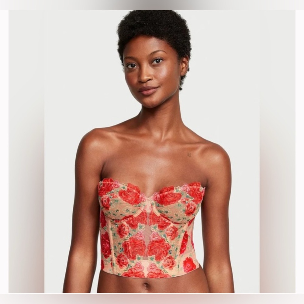 NWT Victoria’s Secret Tomato Red Embroidered Illuminating Blooms Corset Bra Top